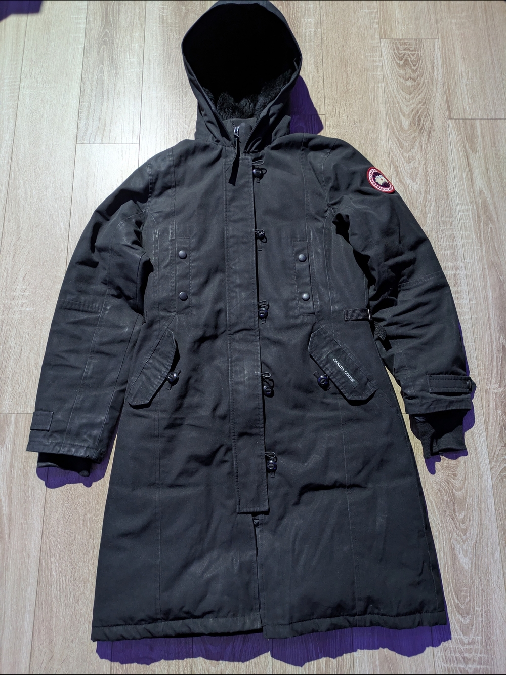 Canada Goose Black Military-Style Long Parka with Hood